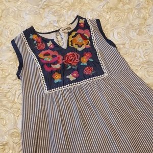 Savanna Jane floral, navy, and white striped dress